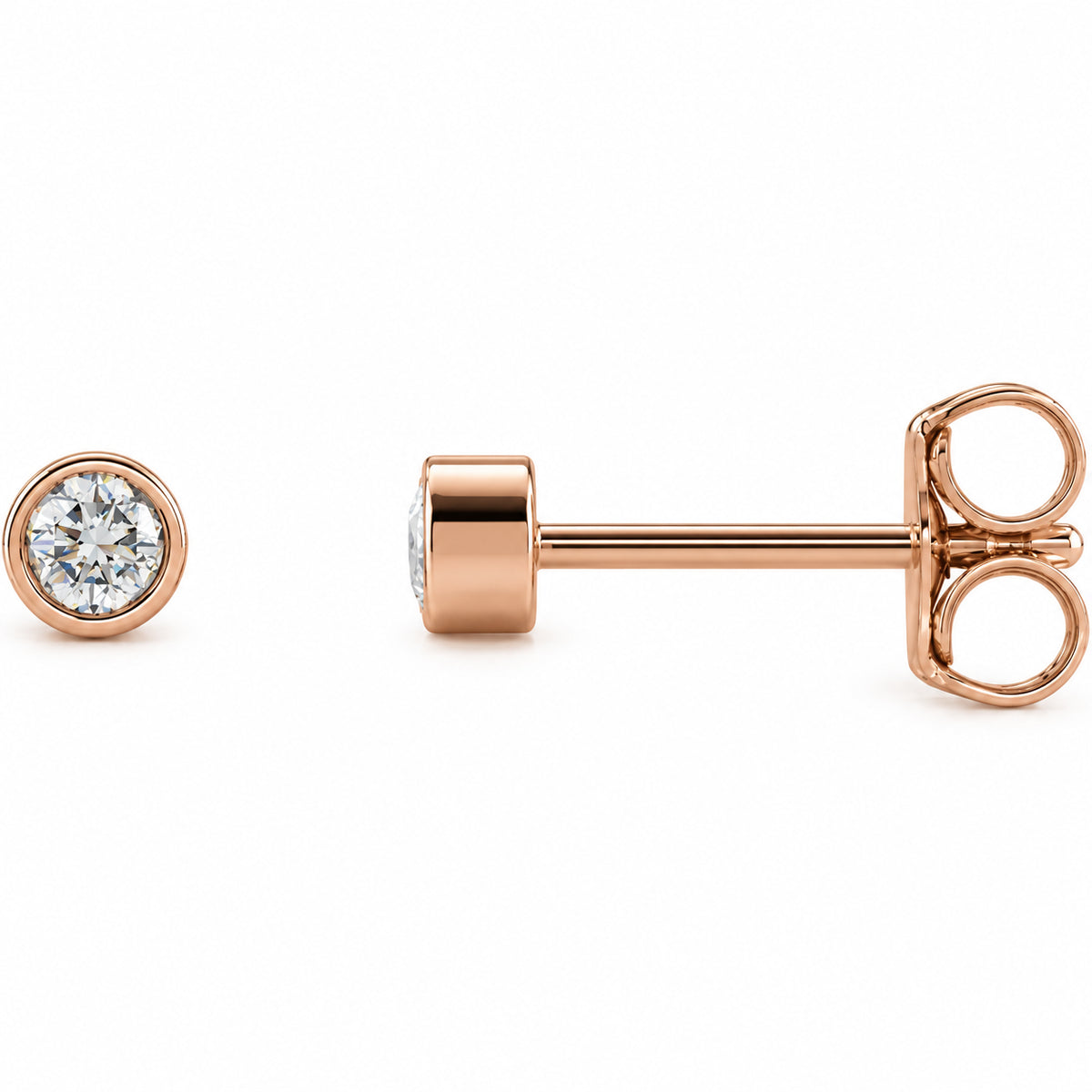 Round Micro Bezel-Set Stud Earrings — 14K Rose Gold — 2.5 mm — view 1