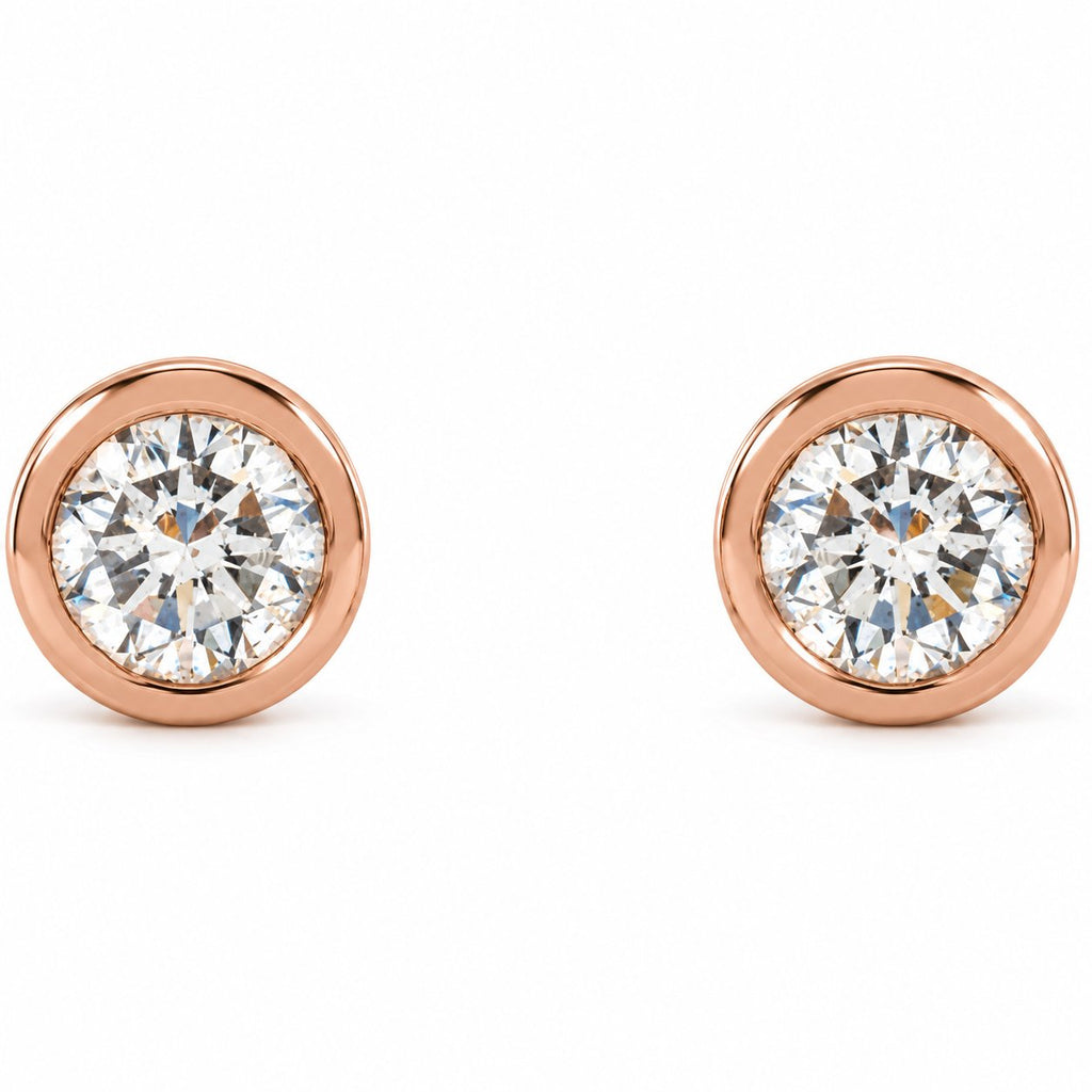 Round Micro Bezel-Set Stud Earrings — 14K Rose Gold — 1.25 mm — view 2