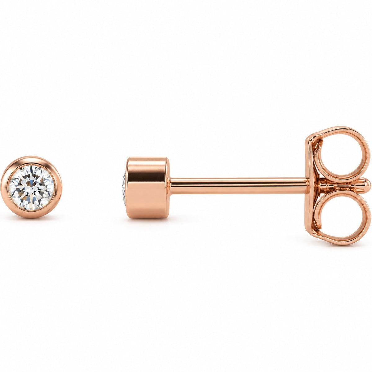 Round Micro Bezel-Set Stud Earrings — 14K Rose Gold — 1.25 mm — view 1