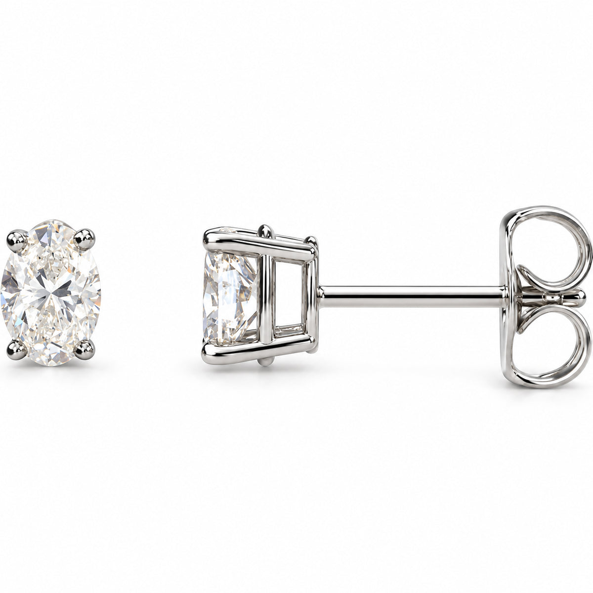 Oval 4-Prong Lightweight Stud Earrings — 14K White Gold — 3 x 2.3mm — 1/10 CTW — view 1