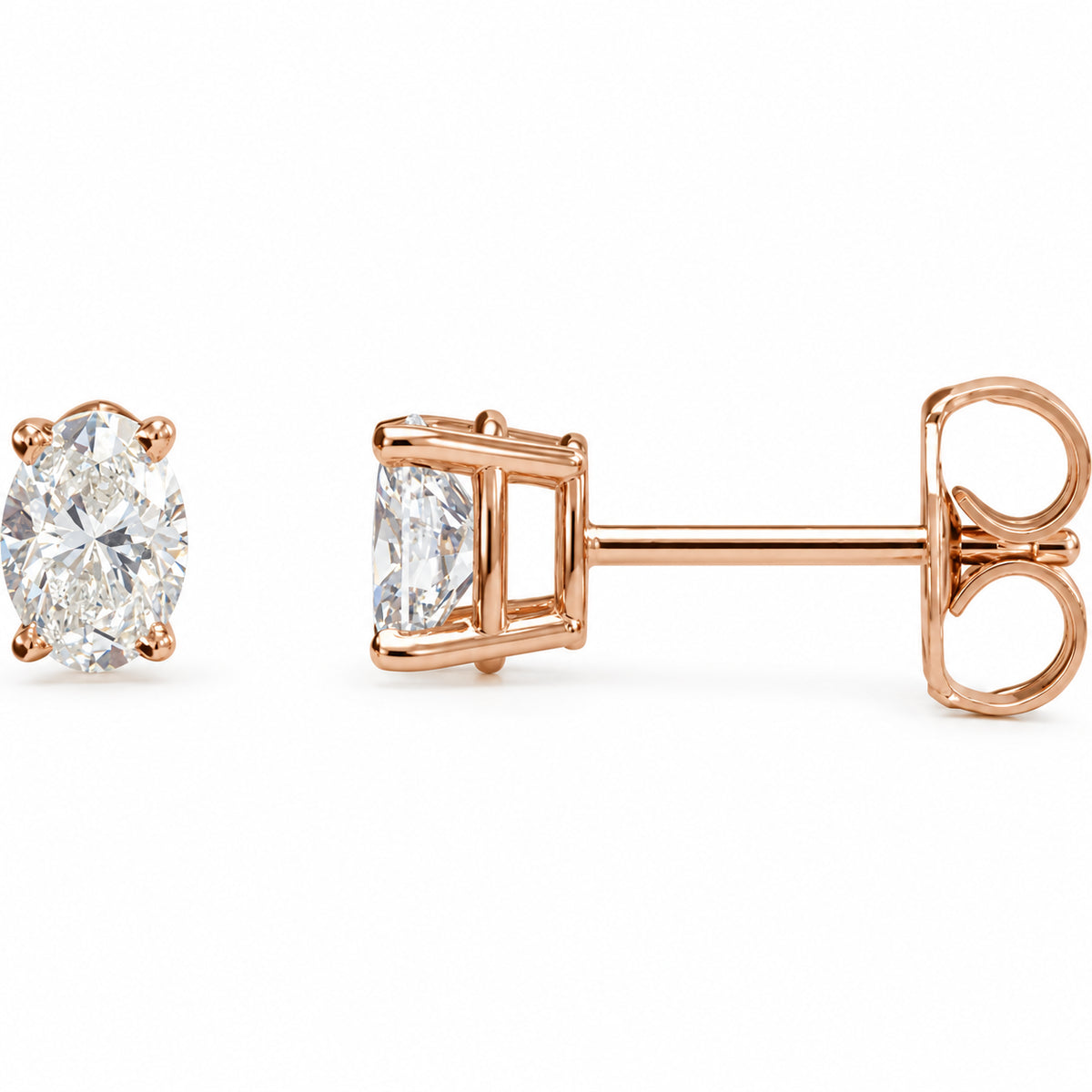 Oval 4-Prong Lightweight Stud Earrings — 14K Rose Gold — 3 x 2.3mm — 1/10 CTW — view 1
