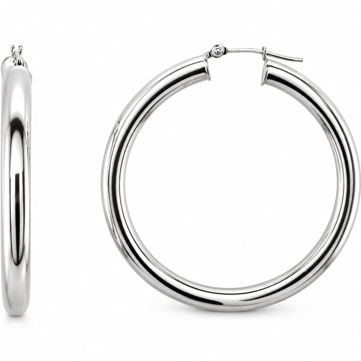 Tube Hoop Earrings — 14K White Gold — 40 mm diameter — 4 mm tube — view 1
