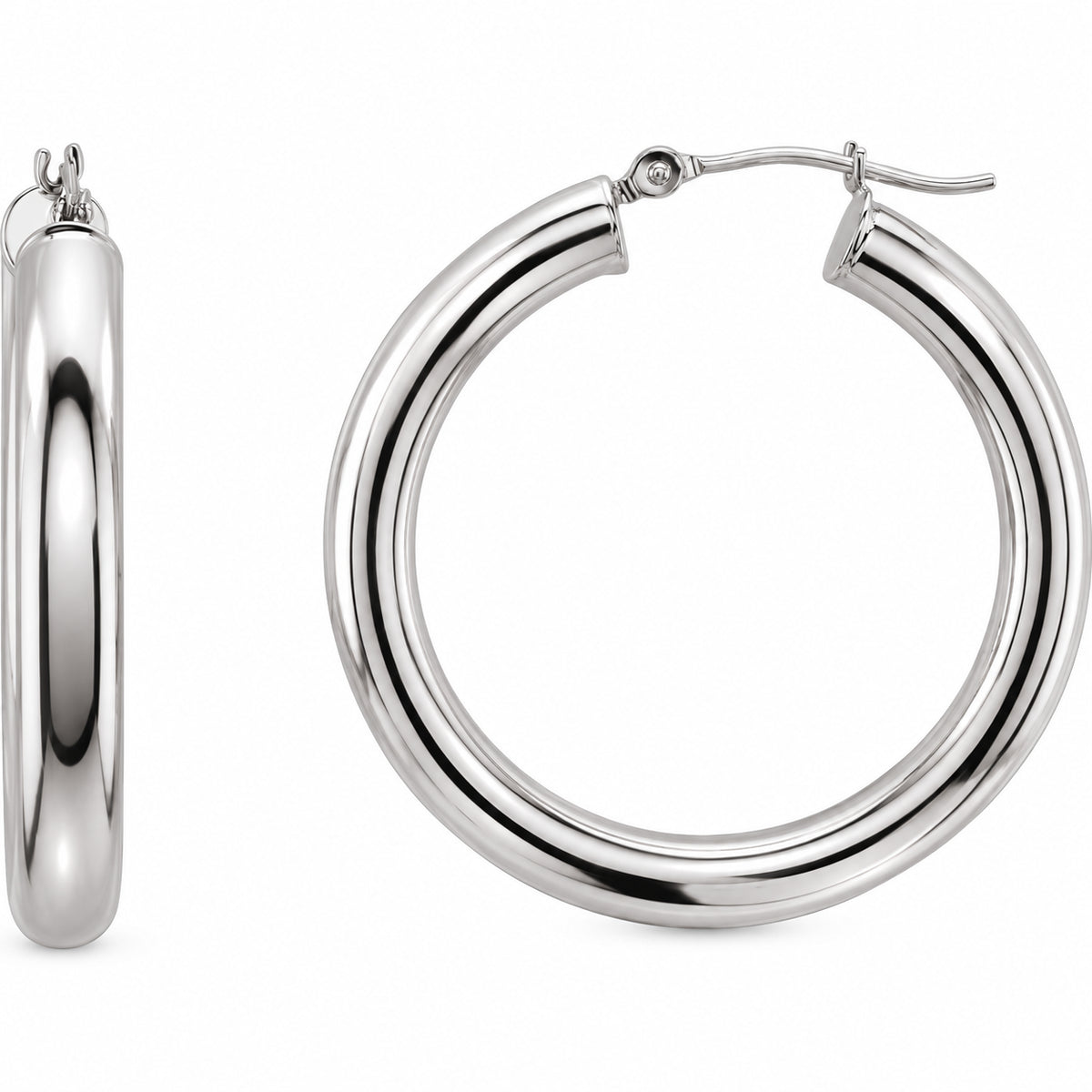 Tube Hoop Earrings — 14K White Gold — 30 mm diameter — 4 mm tube — view 1