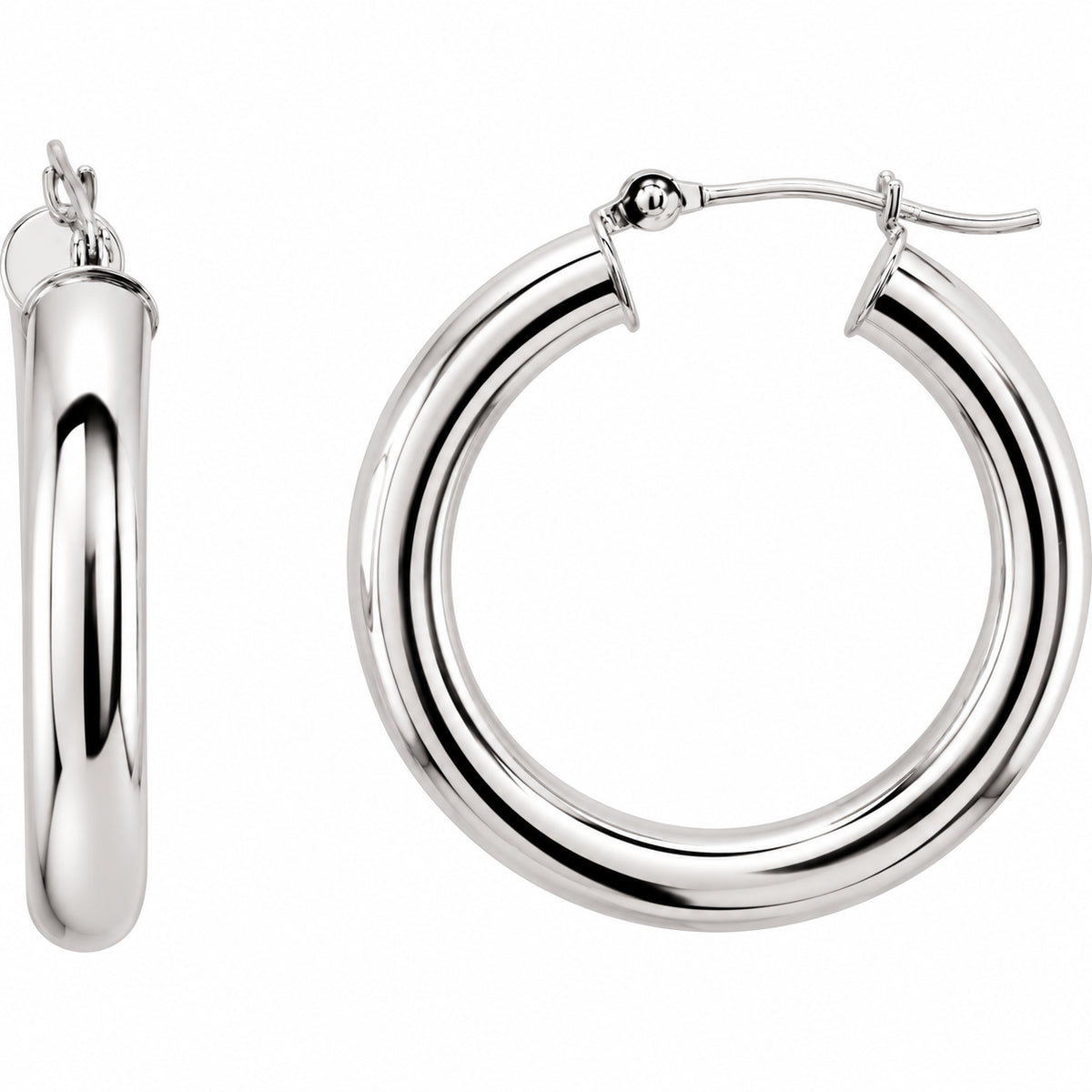 Tube Hoop Earrings — 14K White Gold — 25 mm diameter — 4 mm tube — view 1