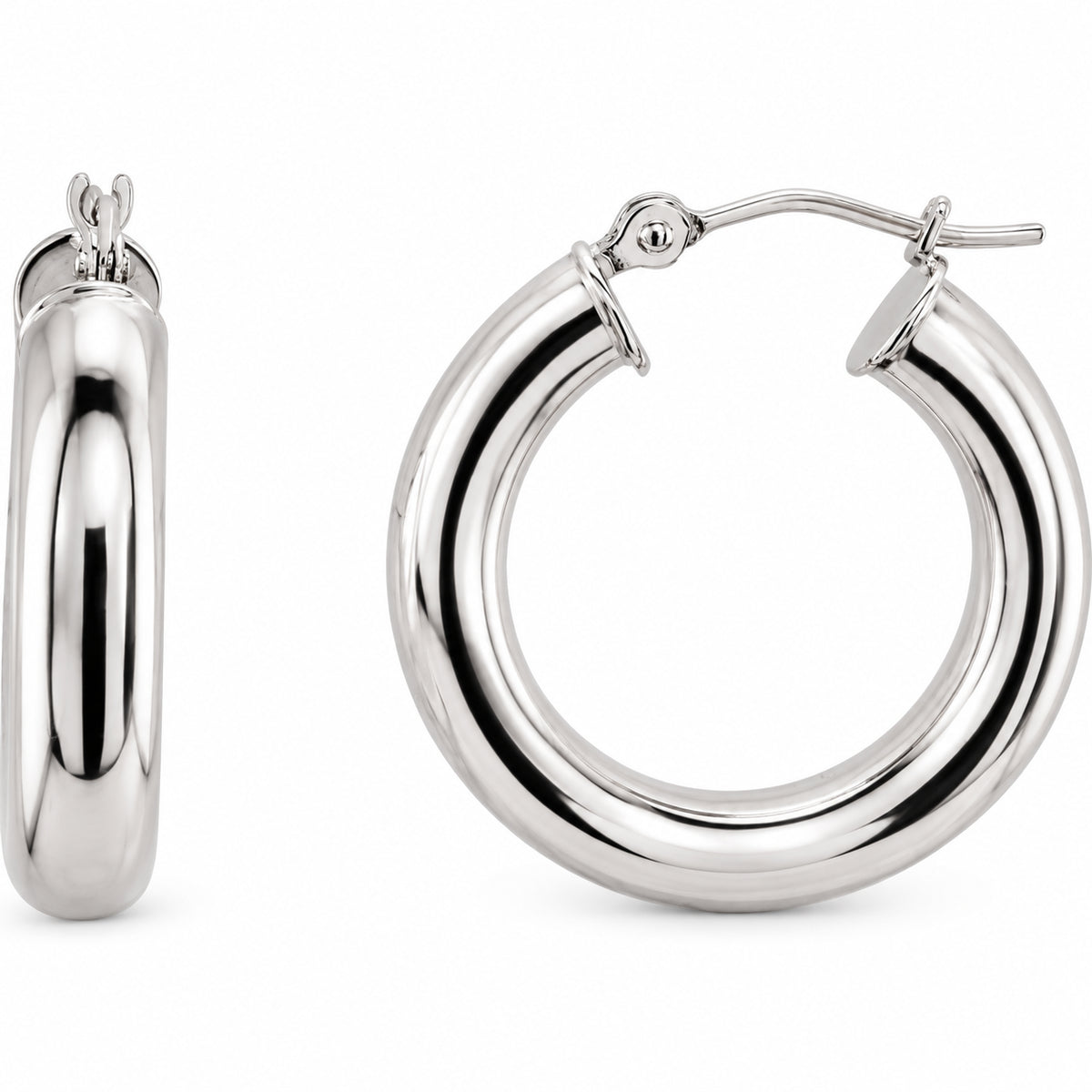 Tube Hoop Earrings — 14K White Gold — 20 mm diameter — 4 mm tube — view 1