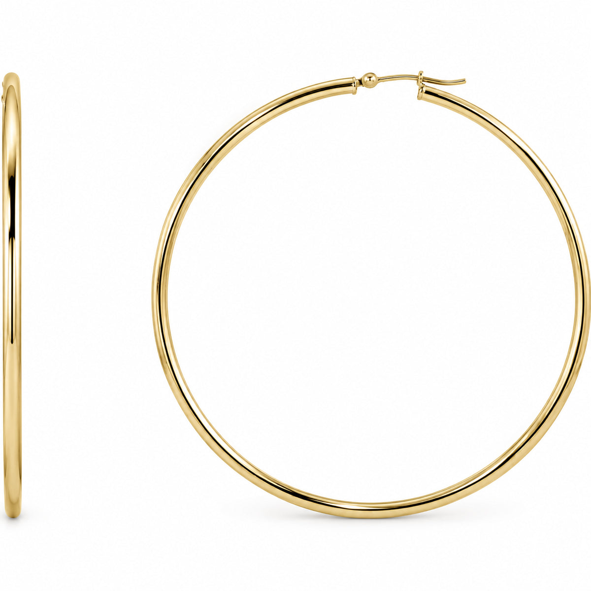 Tube Hoop Earrings — 14K Yellow Gold — 60 mm diameter — 2 mm tube — view 1