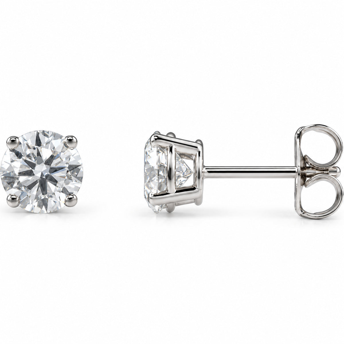 Round 4-Prong Lightweight Stud Earrings — 14K White Gold — 5.5mm — 1 1/4 CTW — view 1
