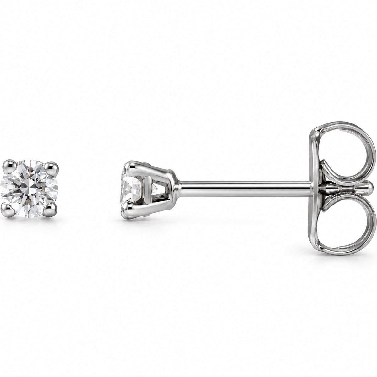 Round 4-Prong Lightweight Stud Earrings — 14K White Gold — 2.5mm — 1/8 CTW — view 1