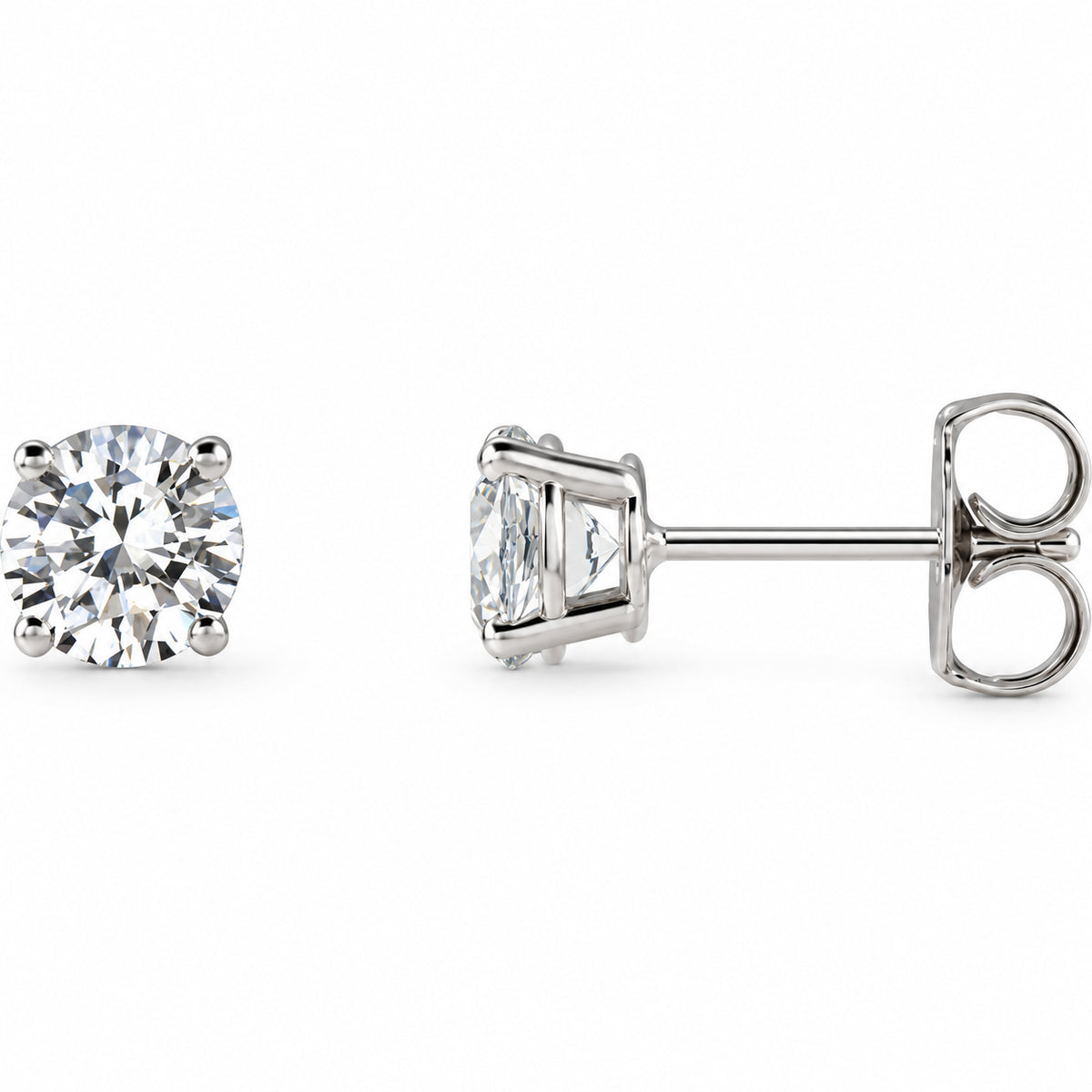 Round 4-Prong Lightweight Stud Earrings — 14K White Gold — 5mm — 1 CTW — view 1