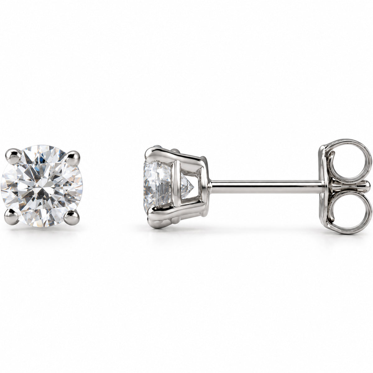 Round 4-Prong Lightweight Stud Earrings — 14K White Gold — 4.5mm — 3/4 CTW — view 1