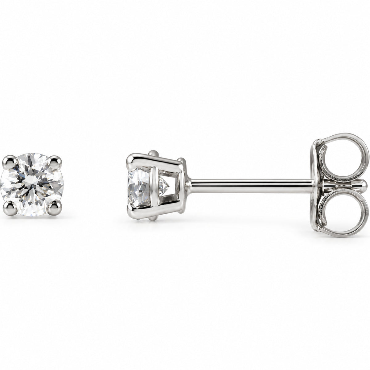 Round 4-Prong Lightweight Stud Earrings — 14K White Gold — 3.4mm — 1/3 CTW — view 1