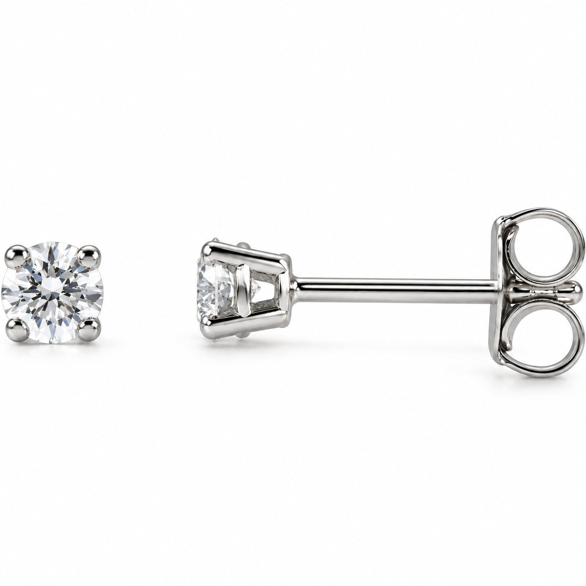 Round 4-Prong Lightweight Stud Earrings — 14K White Gold — 3.3mm — 1/4 CTW — view 1
