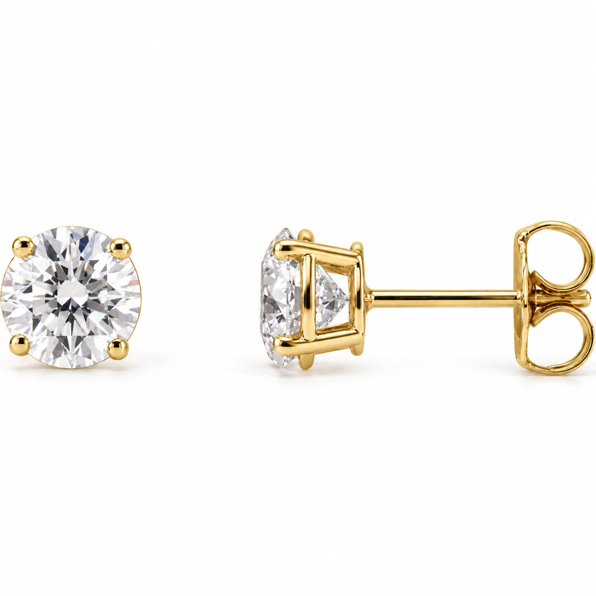 Round 4-Prong Lightweight Stud Earrings — 14K Yellow Gold — 5.75mm — 1 1/2 CTW — view 1