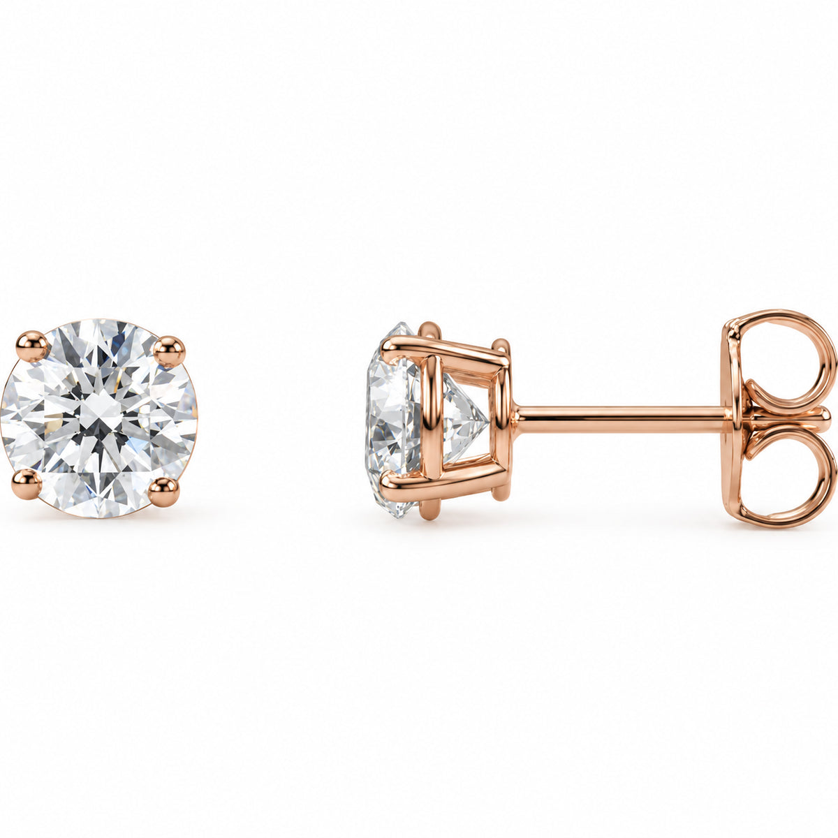 Round 4-Prong Lightweight Stud Earrings — 14K Rose Gold — 5.75mm — 1 1/2 CTW — view 1