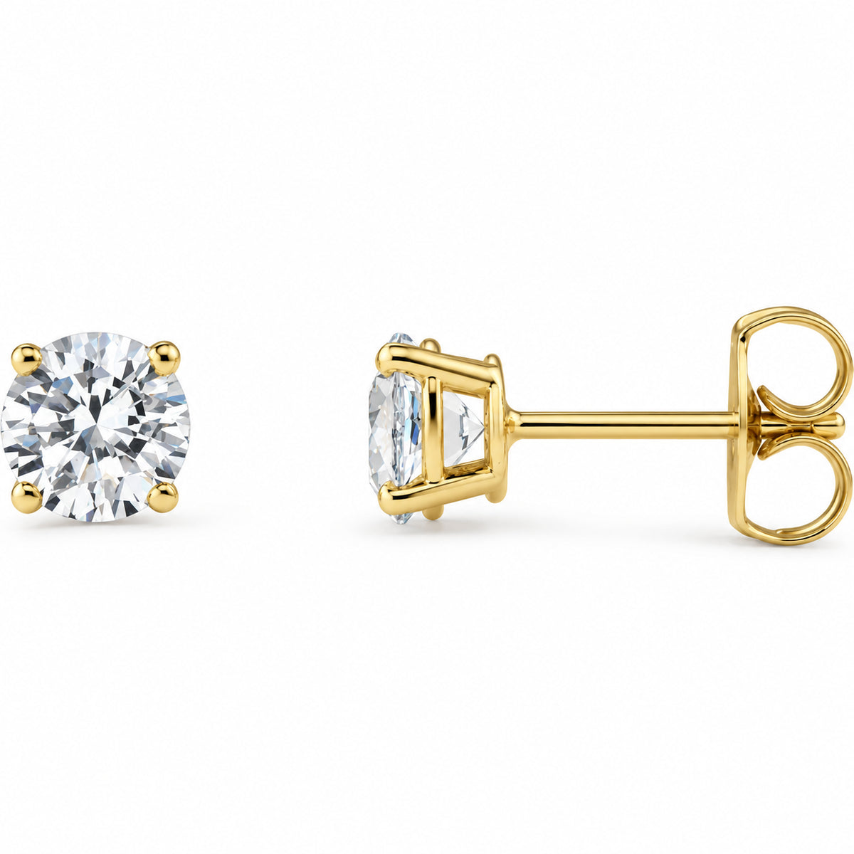 Round 4-Prong Lightweight Stud Earrings — 14K Yellow Gold — 5mm — 1 CTW — view 1