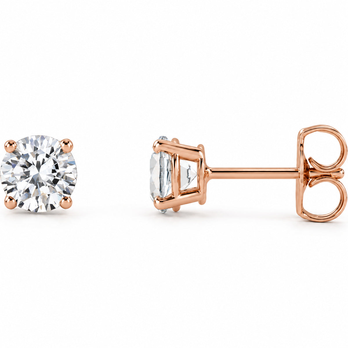 Round 4-Prong Lightweight Stud Earrings — 14K Rose Gold — 5mm — 1 CTW — view 1
