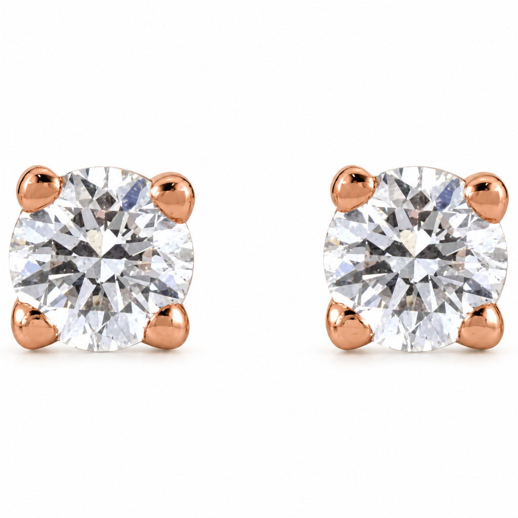Round 4-Prong Lightweight Stud Earrings — 14K Rose Gold — 2.5mm — 1/8 CTW — view 2