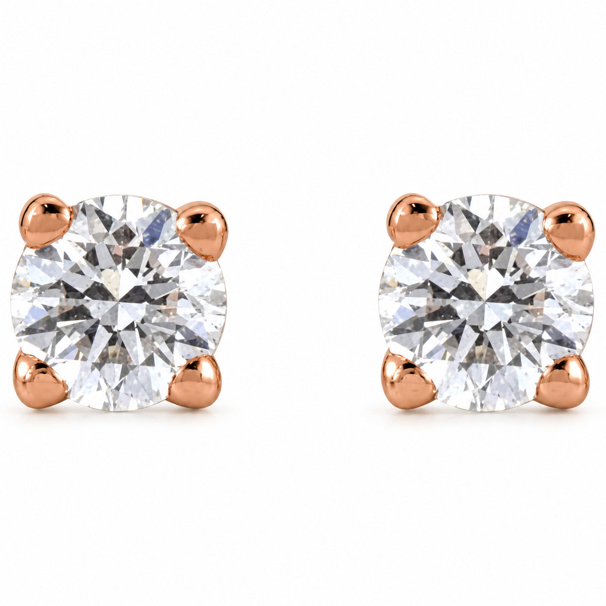 Round 4-Prong Lightweight Stud Earrings — 14K Rose Gold — 2.5mm — 1/8 CTW — view 2