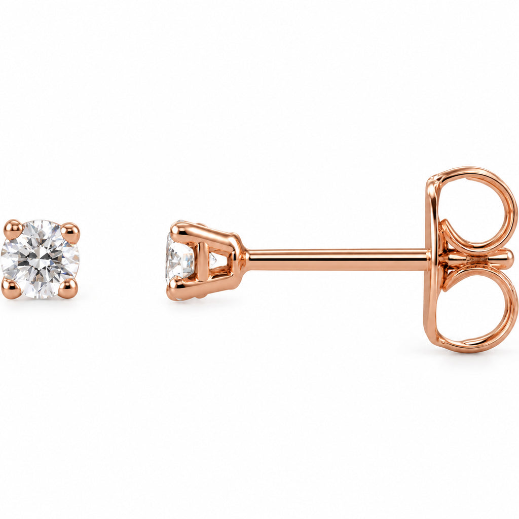 Round 4-Prong Lightweight Stud Earrings — 14K Rose Gold — 2.5mm — 1/8 CTW — view 1