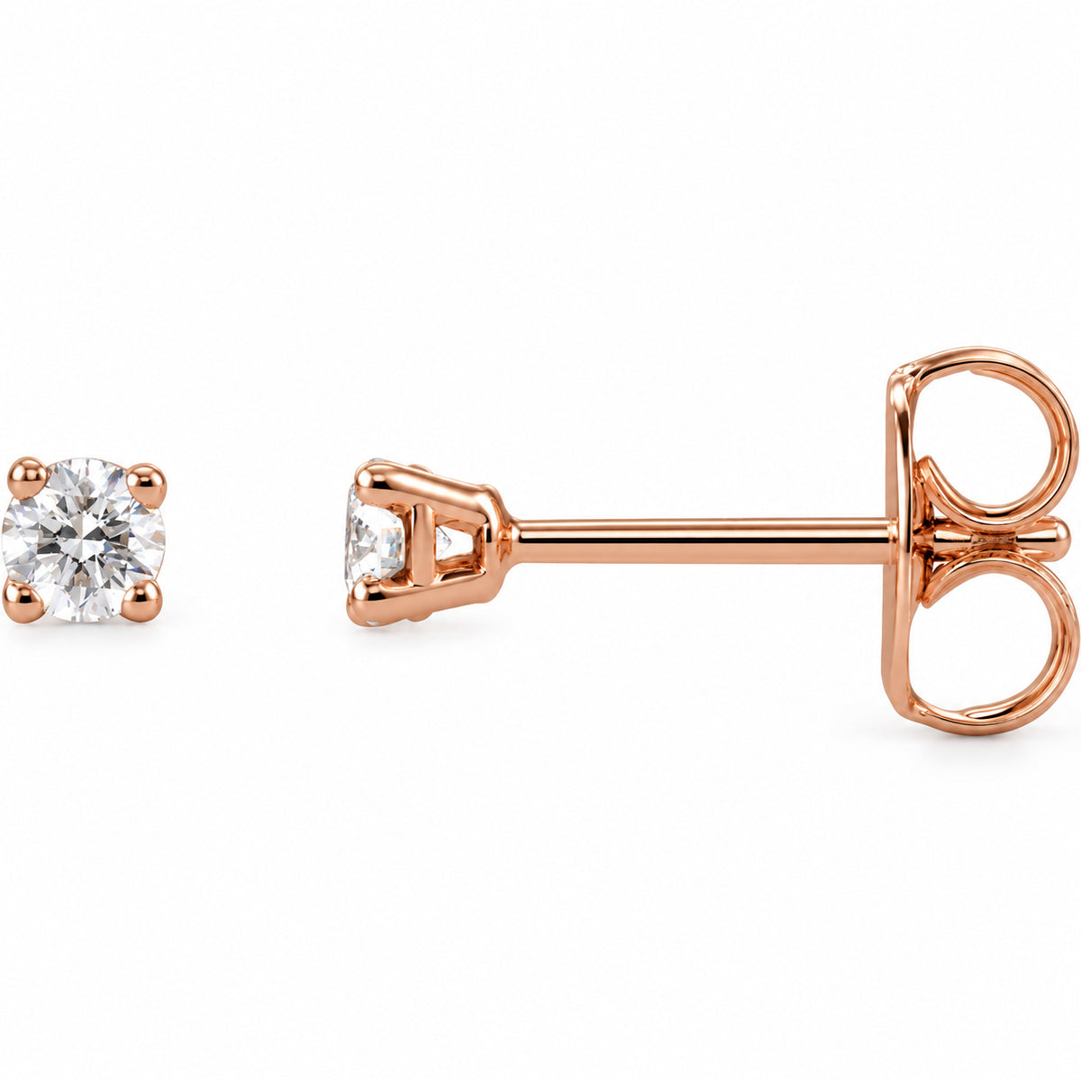 Round 4-Prong Lightweight Stud Earrings — 14K Rose Gold — 2.5mm — 1/8 CTW — view 1