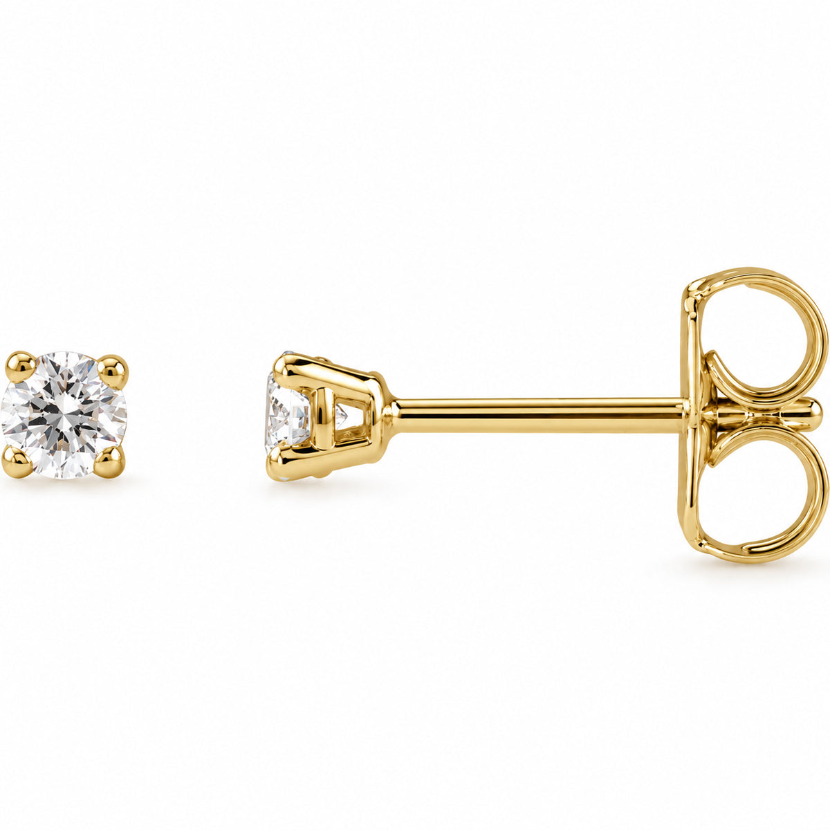 Round 4-Prong Lightweight Stud Earrings — 14K Yellow Gold — 2.5mm — 1/8 CTW — view 1