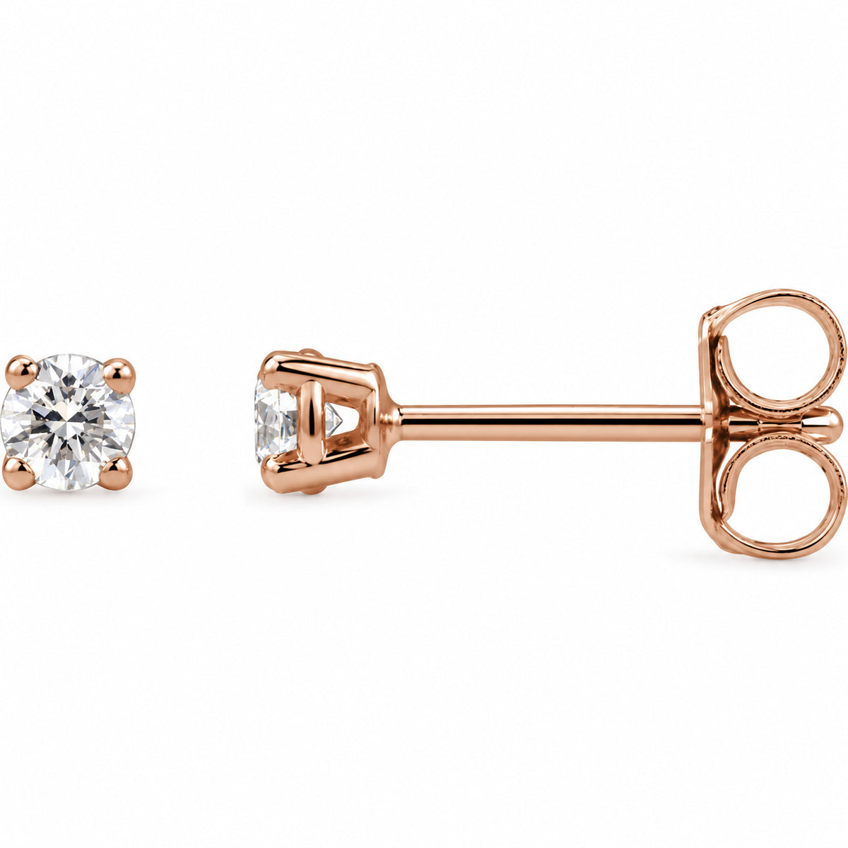 Round 4-Prong Lightweight Stud Earrings — 14K Rose Gold — 3mm — 1/5 CTW — view 1