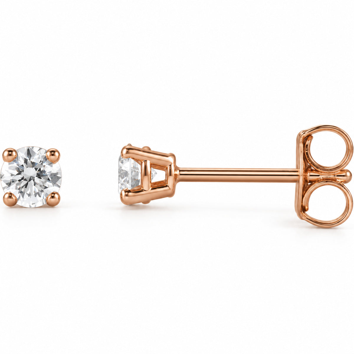 Round 4-Prong Lightweight Stud Earrings — 14K Rose Gold — 3.3mm — 1/4 CTW — view 1