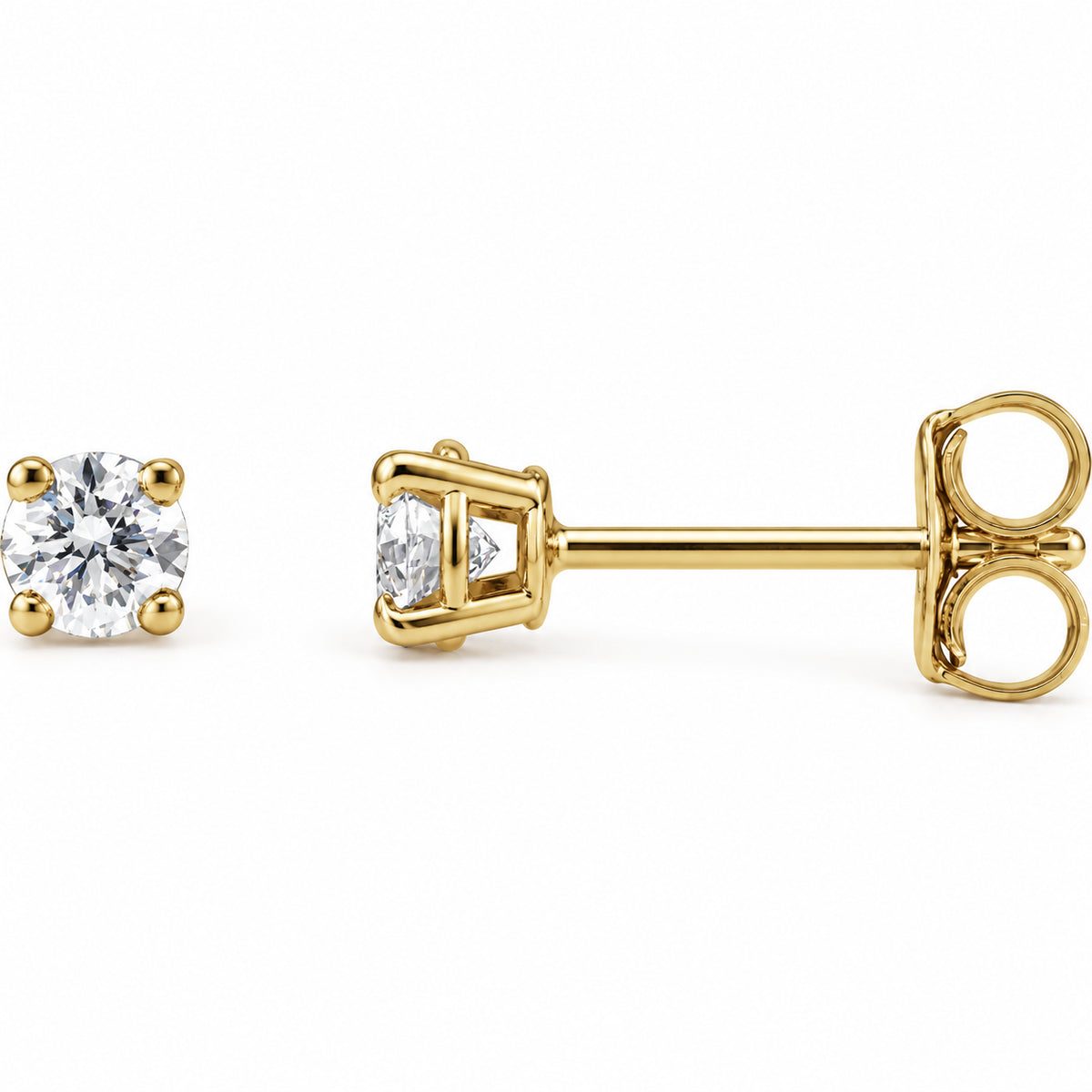 Round 4-Prong Lightweight Stud Earrings — 14K Yellow Gold — 3.4mm — 1/3 CTW — view 1