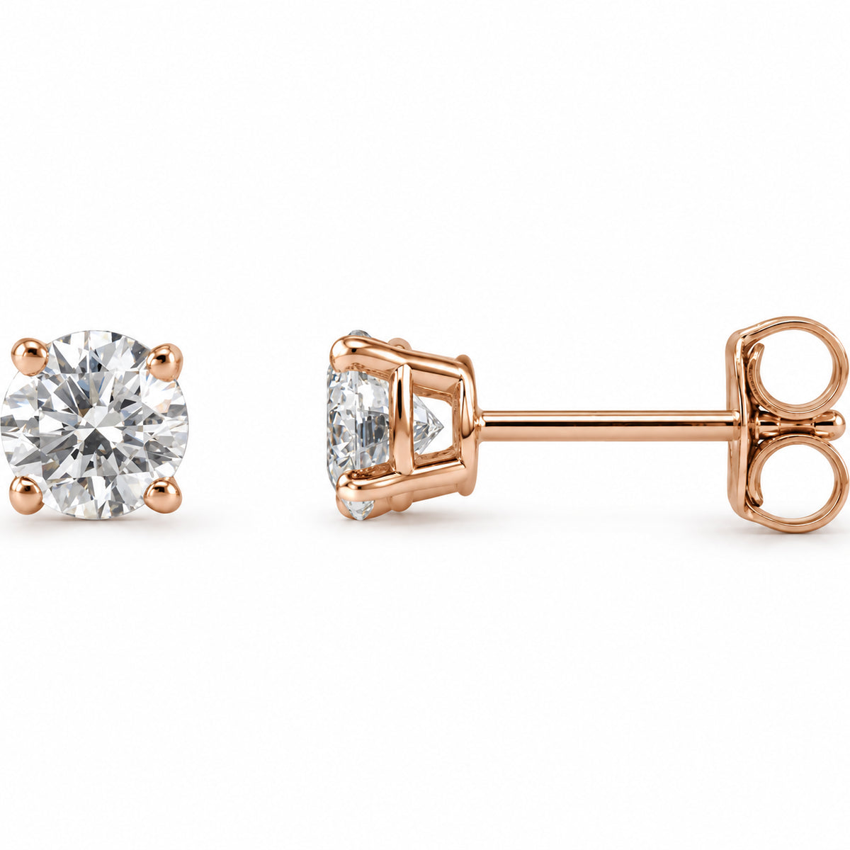 Round 4-Prong Lightweight Stud Earrings — 14K Rose Gold — 4.5mm — 3/4 CTW — view 1