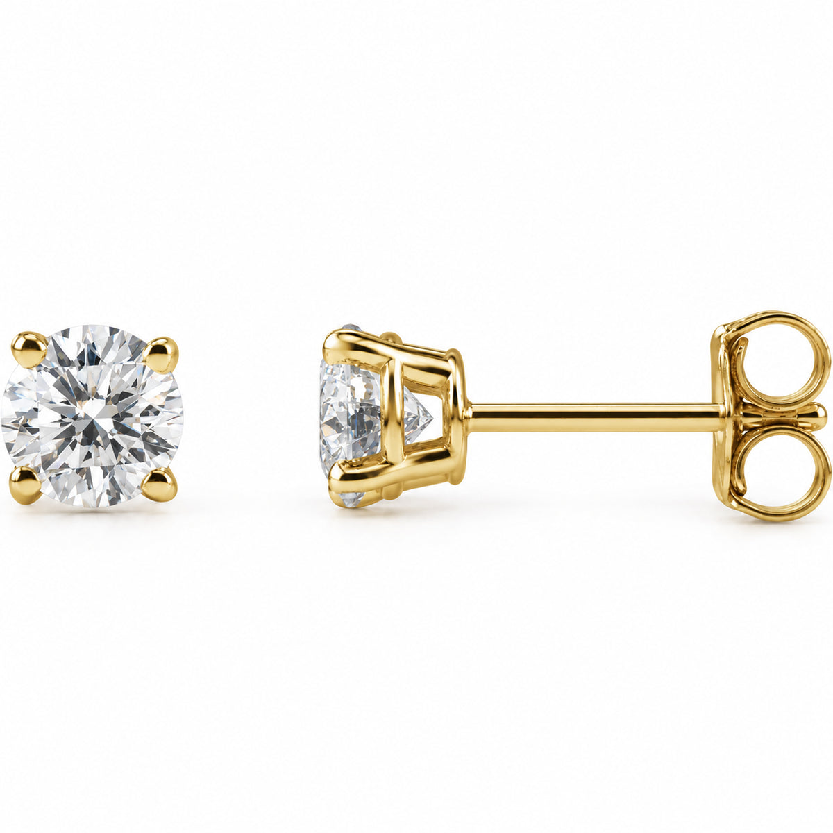 Round 4-Prong Lightweight Stud Earrings — 14K Yellow Gold — 4.5mm — 3/4 CTW — view 1