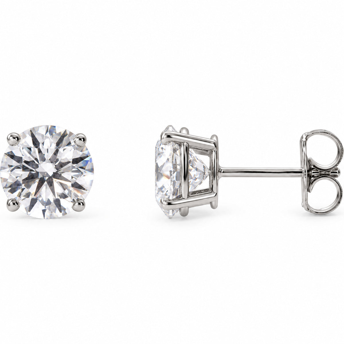 Round 4-Prong Lightweight Stud Earrings — 14K White Gold — 7mm — 2 1/2 CTW — view 1