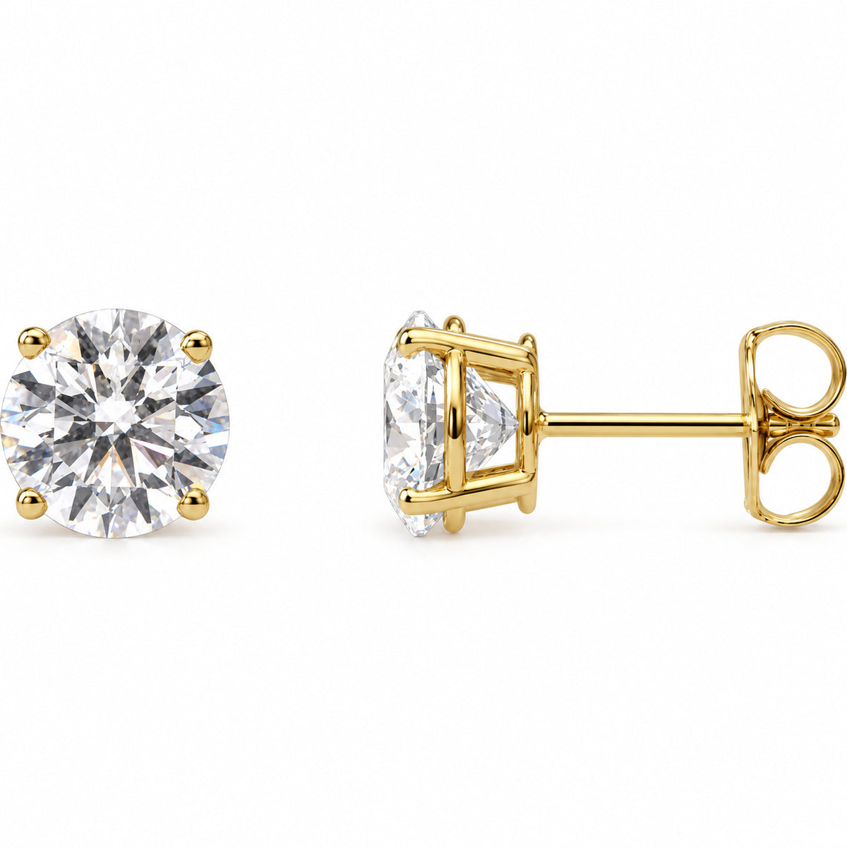 Round 4-Prong Lightweight Stud Earrings — 14K Yellow Gold — 7mm — 2 1/2 CTW — view 1