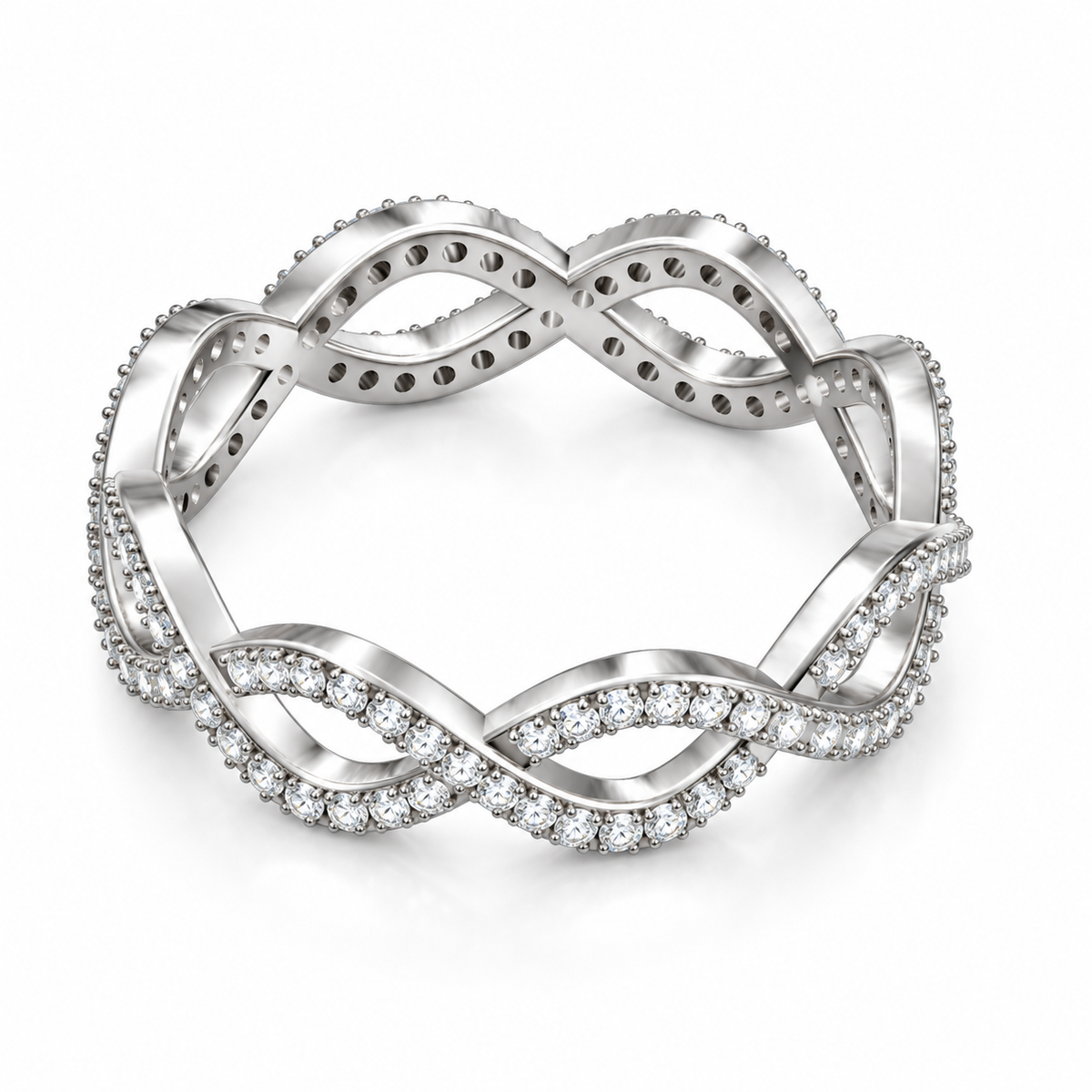 14K White Gold infinity lab-grown diamond eternity band — angled
