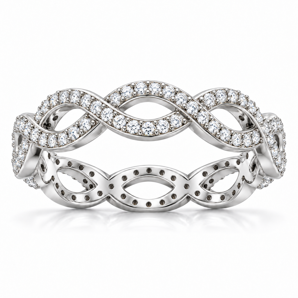 14K White Gold infinity lab-grown diamond eternity band — front