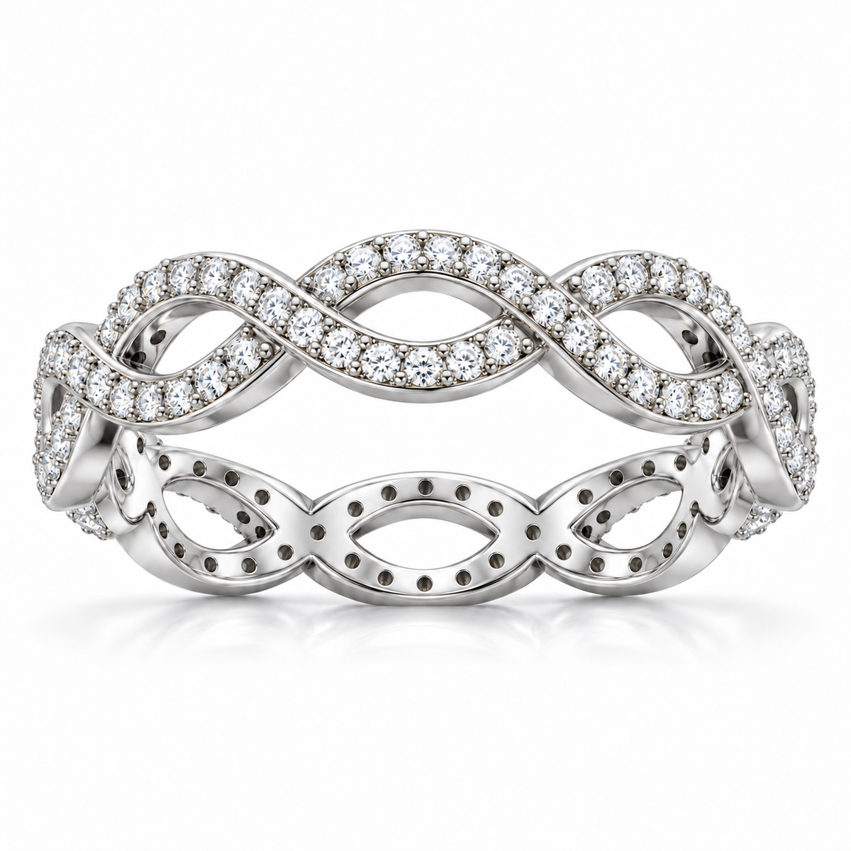14K White Gold infinity lab-grown diamond eternity band — front