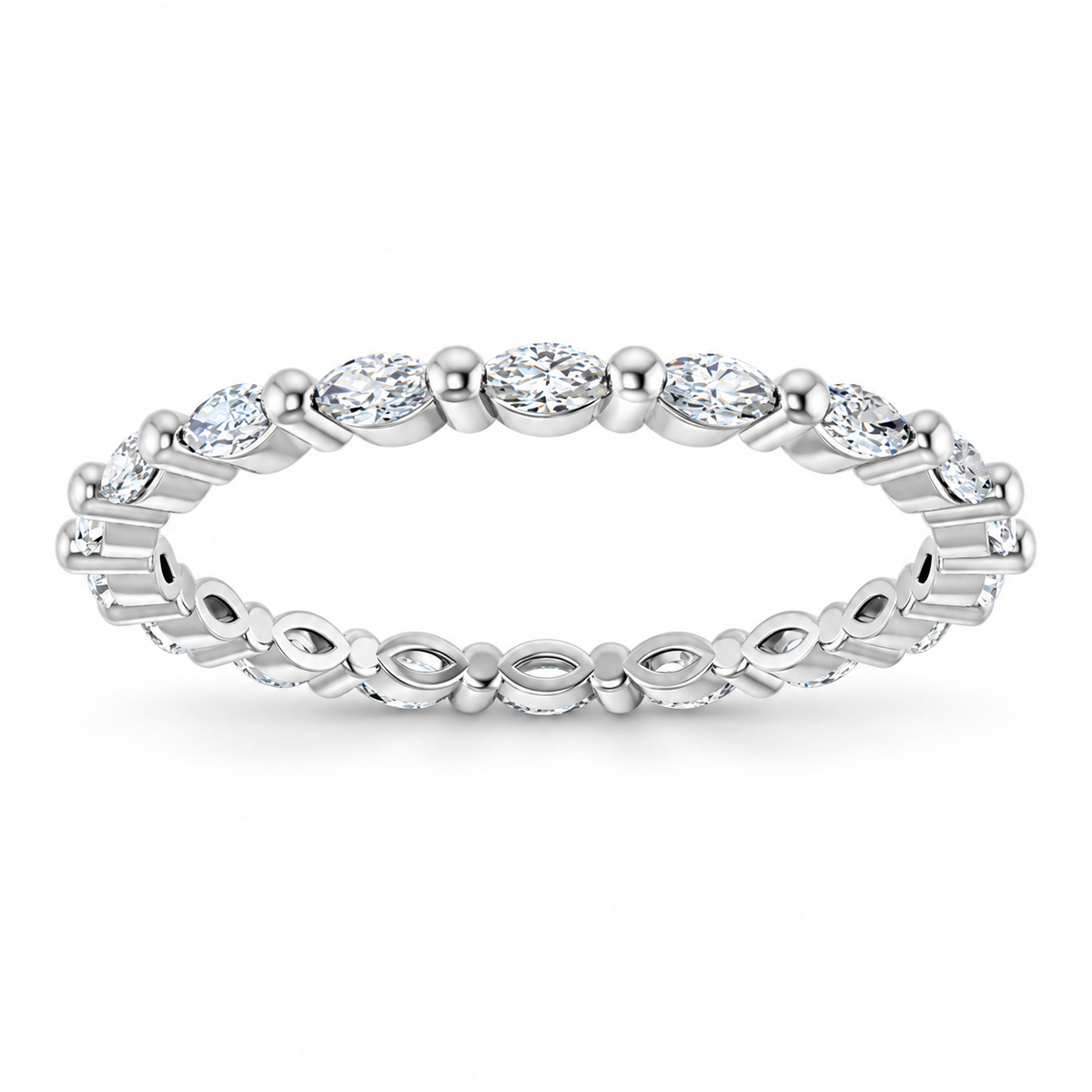 East-west marquise two-prong lab-grown diamond eternity band, 3.5 x 1.75 mm diamonds, 14K white gold, front view