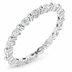 East-west marquise two-prong lab-grown diamond eternity band, 3 x 1.5 mm diamonds, 14K white gold, angle view
