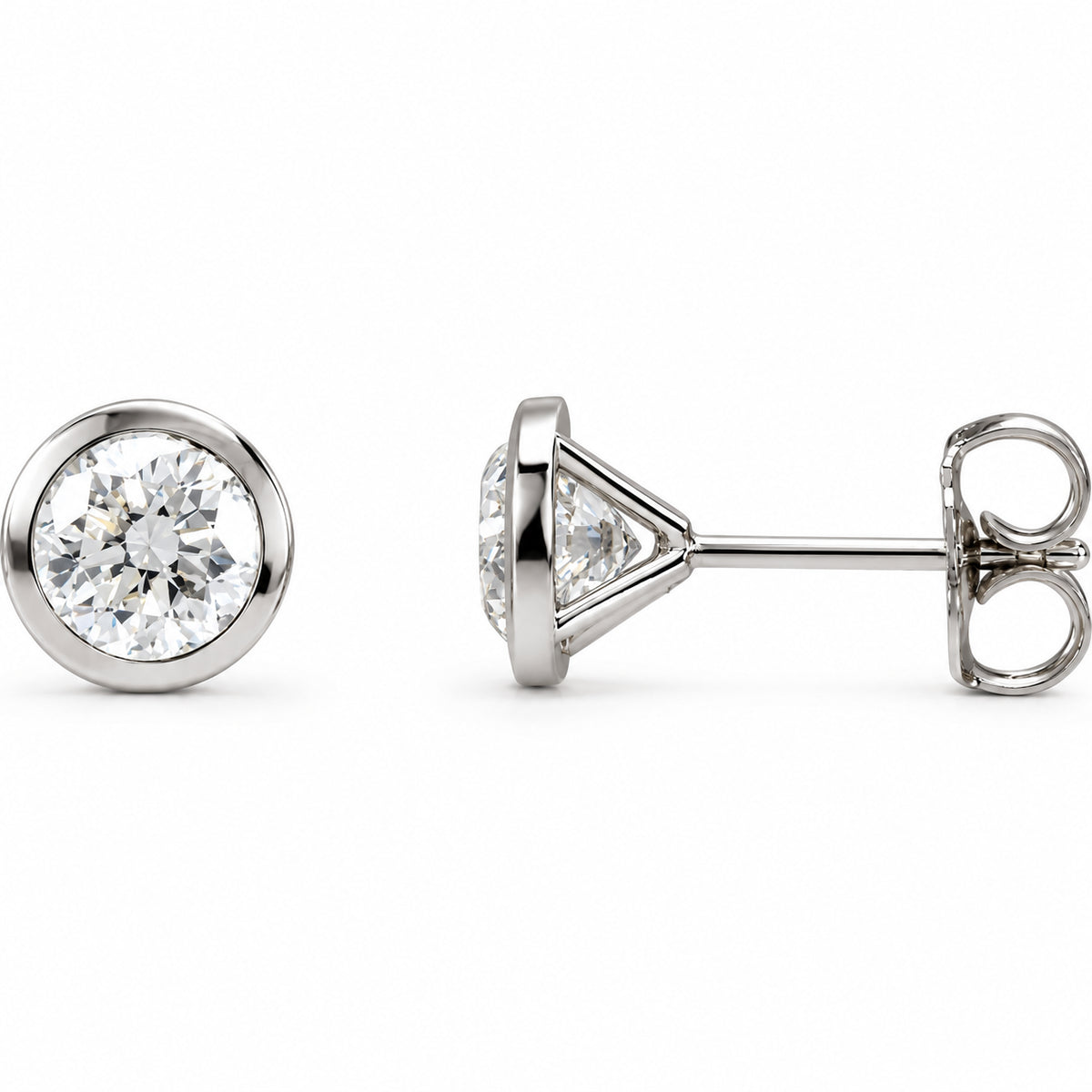 Round Bezel-Set Cocktail-Style Stud Earrings — 14K White Gold — 5.8mm — 1 1/2 CTW — view 1