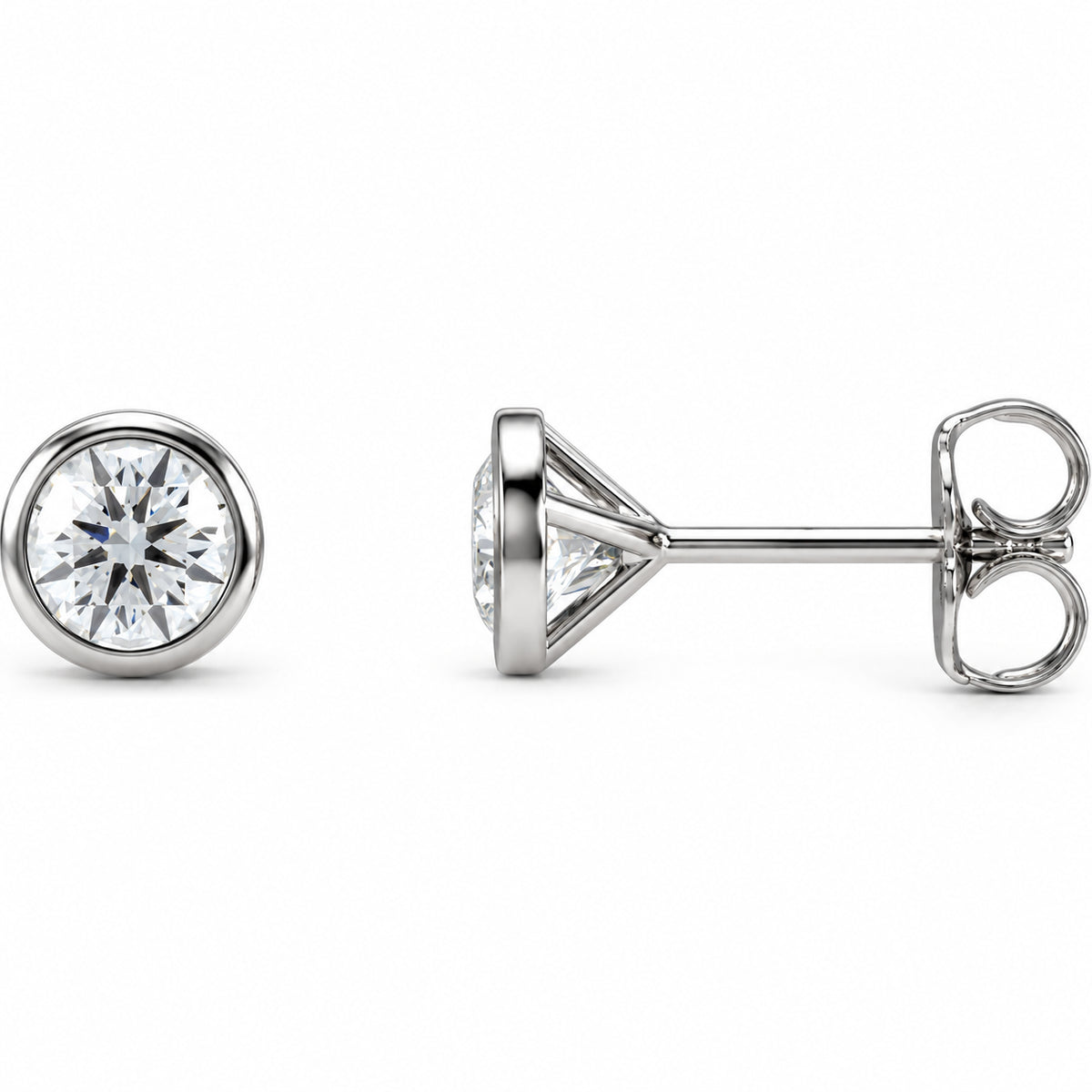 Round Bezel-Set Cocktail-Style Stud Earrings — 14K White Gold — 4.8mm — 3/4 CTW — view 1