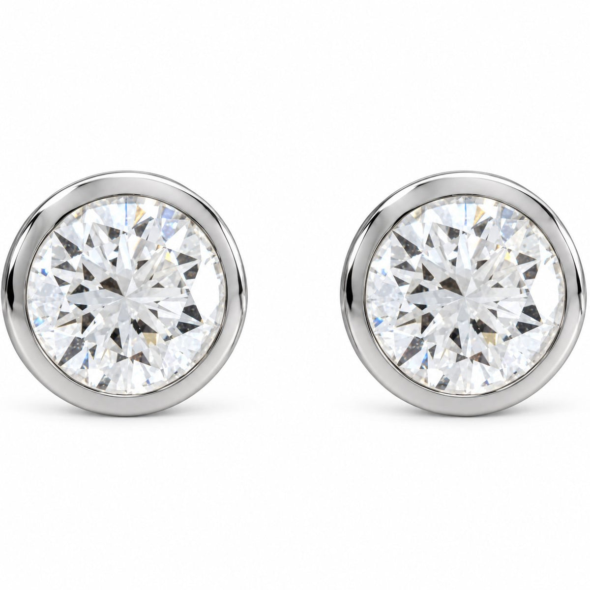 14K Gold 4 CTW Lab-Grown Diamond Cocktail Bezel Stud Earrings — 14K White Gold, view 2