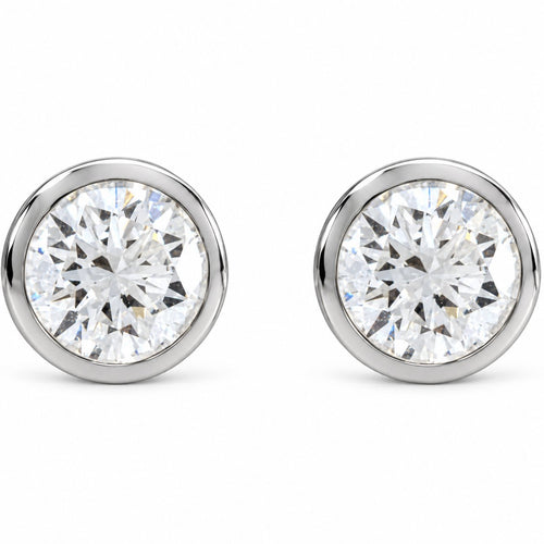 14K Gold 4 CTW Lab-Grown Diamond Cocktail Bezel Stud Earrings — 14K White Gold, view 2