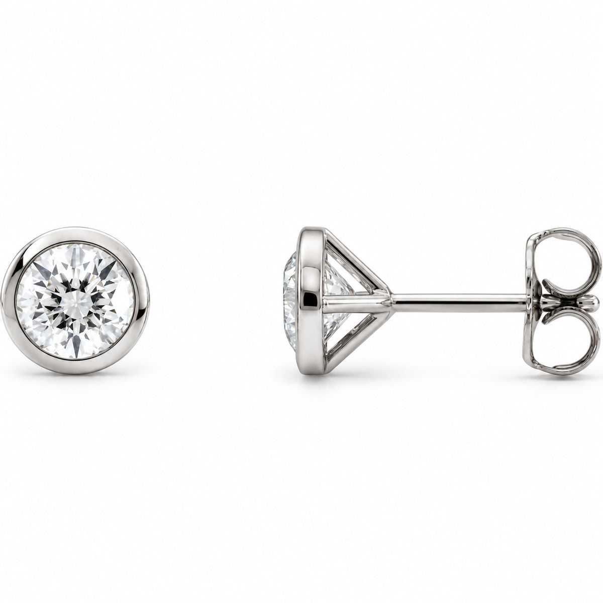 Round Bezel-Set Cocktail-Style Stud Earrings — 14K White Gold — 5.6mm — 1 1/5 CTW — view 1
