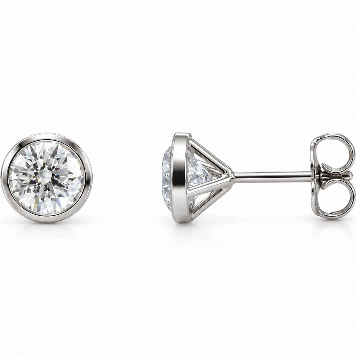 Round Bezel-Set Cocktail-Style Stud Earrings — 14K White Gold — 6mm — 1 5/8 CTW — view 1