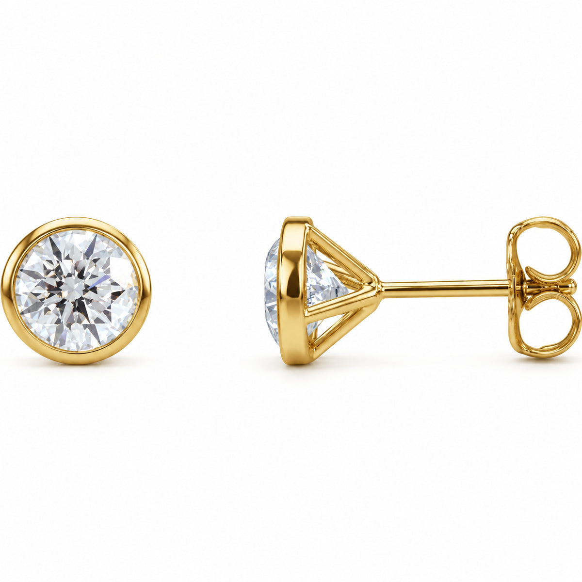 Round Bezel-Set Cocktail-Style Stud Earrings — 14K Yellow Gold — 6mm — 1 5/8 CTW — view 1