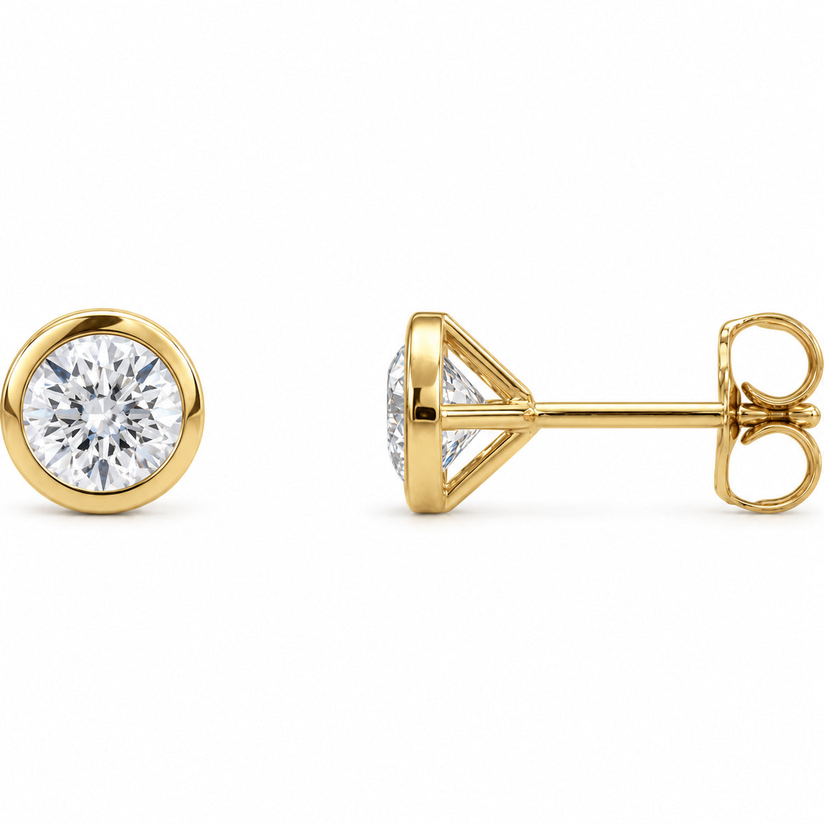 Round Bezel-Set Cocktail-Style Stud Earrings — 14K Yellow Gold — 5.6mm — 1 1/5 CTW — view 1