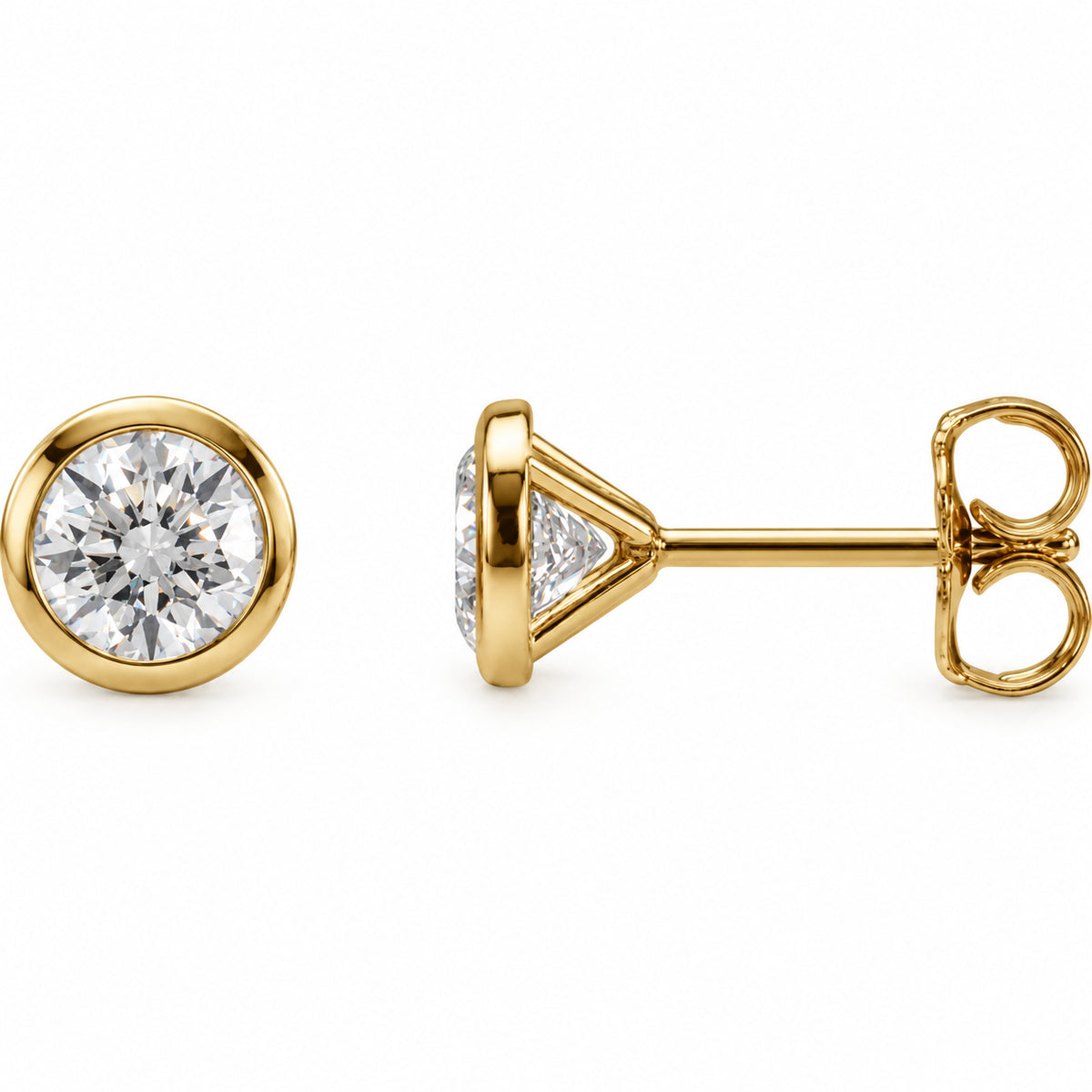 Round Bezel-Set Cocktail-Style Stud Earrings — 14K Yellow Gold — 5.2mm — 1 CTW — view 1