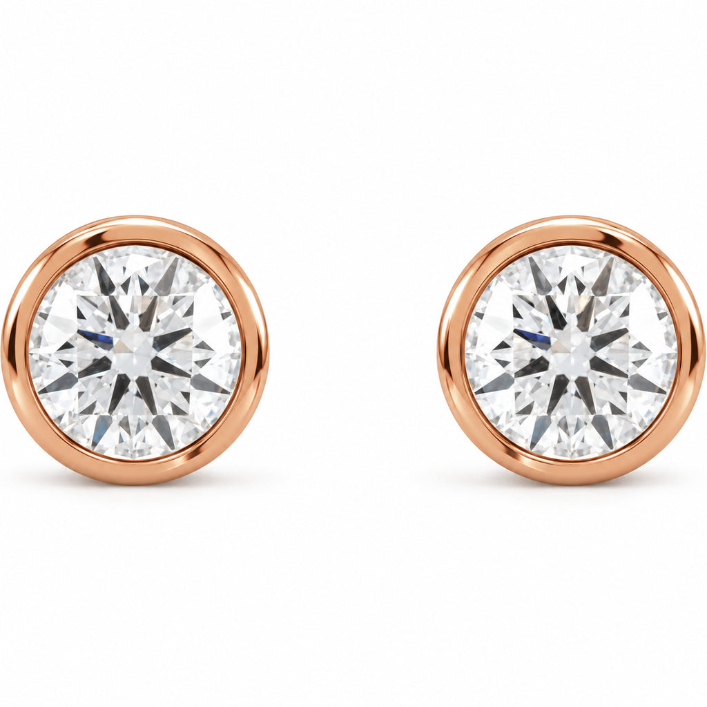 Round Bezel-Set Cocktail-Style Stud Earrings — 14K Rose Gold — 4.8mm — 3/4 CTW — view 2