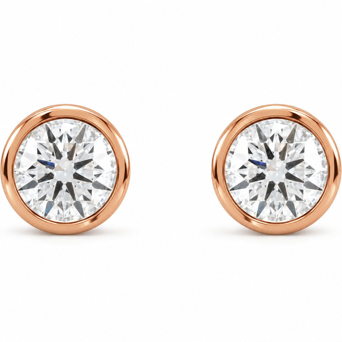 Round Bezel-Set Cocktail-Style Stud Earrings — 14K Rose Gold — 4.8mm — 3/4 CTW — view 2