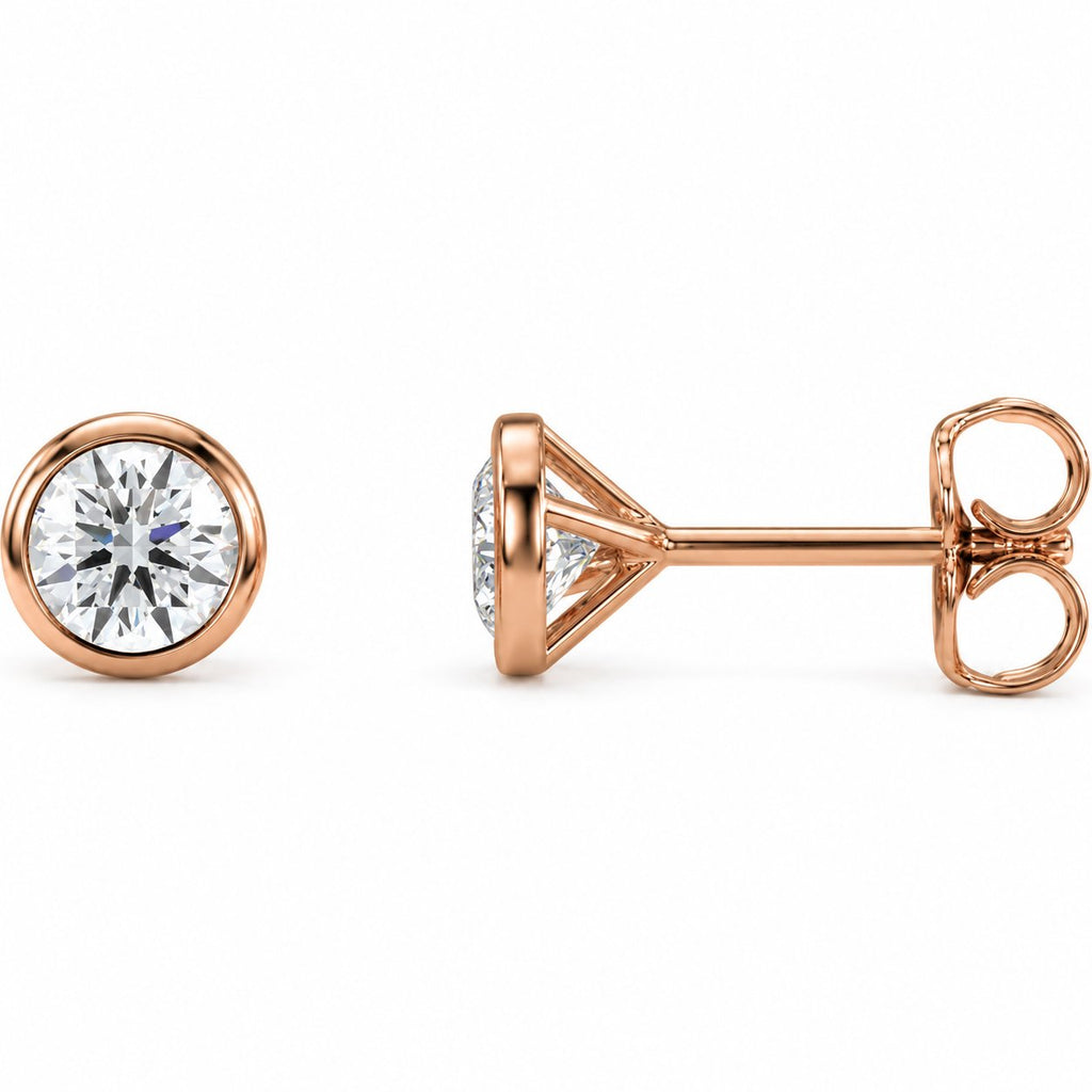 Round Bezel-Set Cocktail-Style Stud Earrings — 14K Rose Gold — 4.8mm — 3/4 CTW — view 1