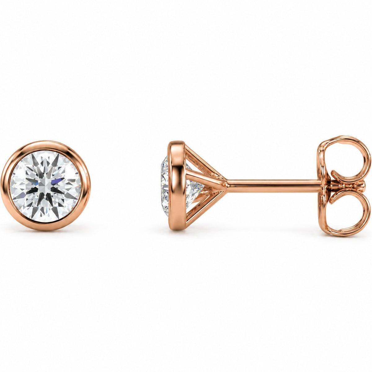 Round Bezel-Set Cocktail-Style Stud Earrings — 14K Rose Gold — 4.8mm — 3/4 CTW — view 1